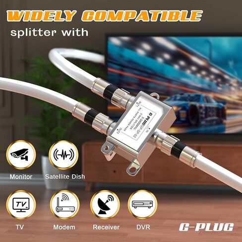 G-PLUG 2-Way Coaxial Cable Splitter, 5–2400 MHz, RG6 Compatible, Supports TV, Satellite, Cable, Modem, Internet & MoCA, Low Signal Loss, All Ports Power Pass, Durable Metal Housing in Saudi Arabia
