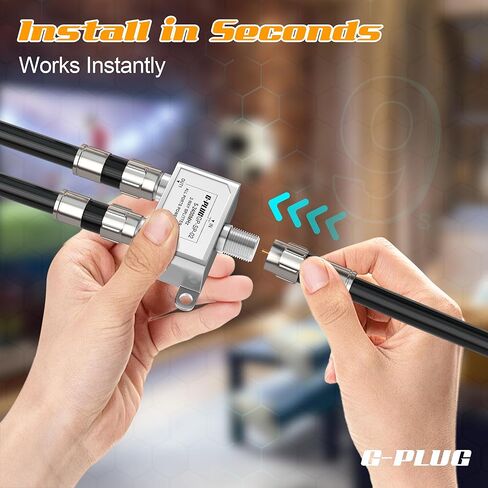 G-PLUG 2-Way Coaxial Cable Splitter, 5–2400 MHz, RG6 Compatible, Supports TV, Satellite, Cable, Modem, Internet & MoCA, Low Signal Loss, All Ports Power Pass, Durable Metal Housing in Saudi Arabia