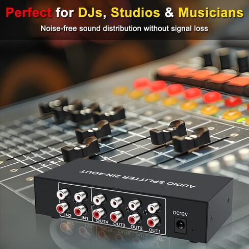 خلاط موزع صوت ستيريو 2 في 4 خارج RCA L/R مع تحكم مستقل في مستوى الصوت للمسرح المنزلي، DJ، الاستوديو in Kuwait