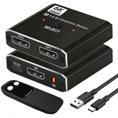 DisplayPort Switch 2 in 1 Out or 1 in 2 Out 8K DisplayPort Splitter DP 1.4 Switcher with TV Monitors Laptops PC Projectors etc in Saudi Arabia