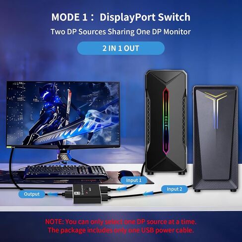 DisplayPort Switch 2 in 1 Out or 1 in 2 Out 8K DisplayPort Splitter DP 1.4 Switcher with TV Monitors Laptops PC Projectors etc in Saudi Arabia