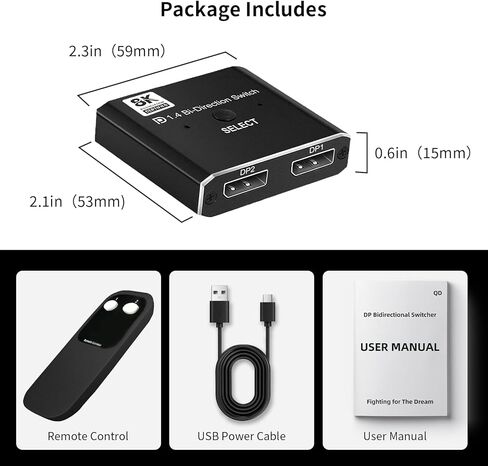 DisplayPort Switch 2 in 1 Out or 1 in 2 Out 8K DisplayPort Splitter DP 1.4 Switcher with TV Monitors Laptops PC Projectors etc in Saudi Arabia
