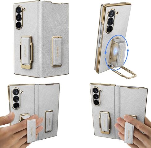 Dual Grip for Samsung Galaxy Z Fold 7 Leather Case with Hand Strap,360° Rotatable Stand,Full Body Screen Protector Flip Cases,Hinge Protection Anti-Scratch Shockproof Phone Cover,Blue Shadow in Saudi Arabia