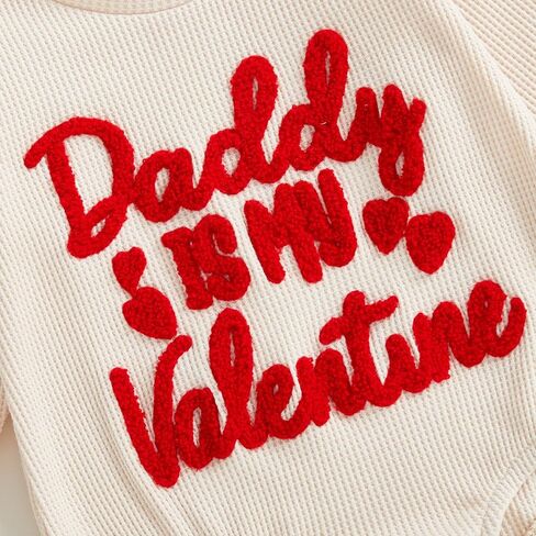 ملابس عيد الحب للفتيات الصغيرات Daddy Is My Valentine Waffle بأكمام طويلة وبذلة رومبير فقاعية لطيفة ملابس الخريف والربيع in Kuwait