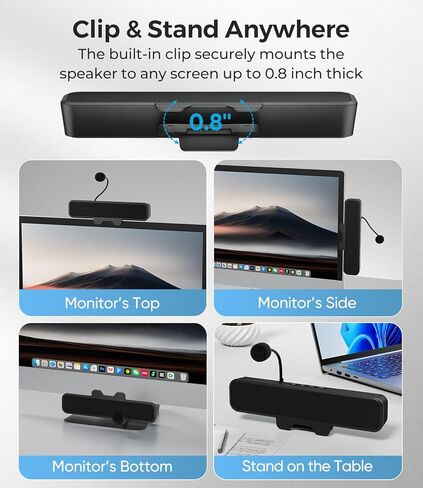 سماعات كمبيوتر USB مع ميكروفون قابل للفصل، مكبر صوت سطح المكتب للتوصيل والتشغيل مع مشبك شاشة، صوت ستيريو وباس، مناسبة للكمبيوتر الشخصي، PS5، Switch 2 والكمبيوتر المحمول in Saudi Arabia