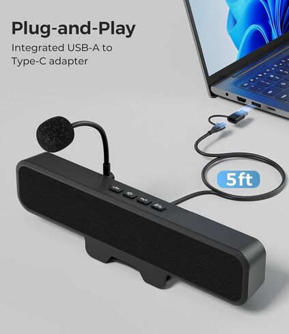 سماعات كمبيوتر USB مع ميكروفون قابل للفصل، مكبر صوت سطح المكتب للتوصيل والتشغيل مع مشبك شاشة، صوت ستيريو وباس، مناسبة للكمبيوتر الشخصي، PS5، Switch 2 والكمبيوتر المحمول in Saudi Arabia