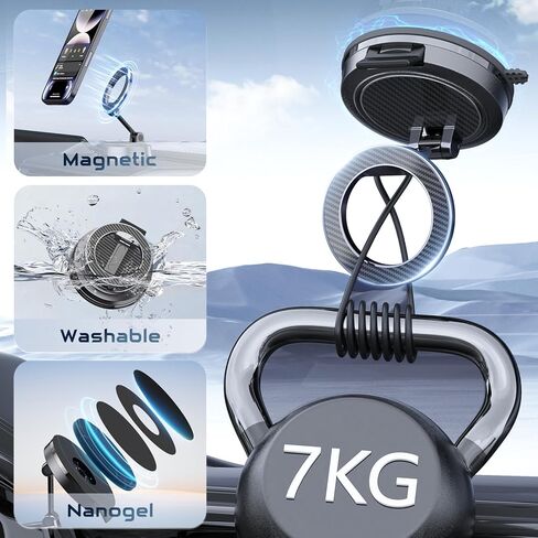 حامل هاتف مغناطيسي قوي للسيارة والمكتب، متوافق مع MagSafe، قفل آمن، حامل هاتف السيارة على طاولة دوارة 360 درجة للوحة القيادة والزجاج والطاولة وألياف الكربون in Kuwait