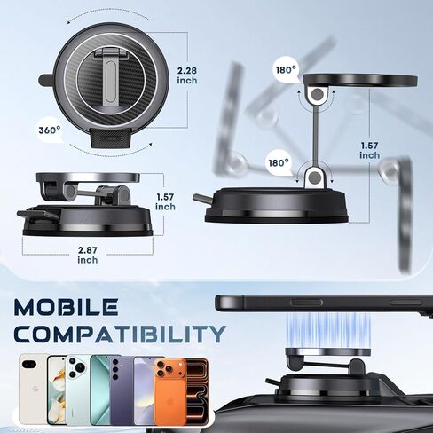 حامل هاتف مغناطيسي قوي للسيارة والمكتب، متوافق مع MagSafe، قفل آمن، حامل هاتف السيارة على طاولة دوارة 360 درجة للوحة القيادة والزجاج والطاولة وألياف الكربون in Kuwait