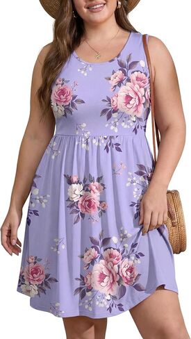OLRIK Womens 2026 Plus Size Sundress A-Line Summer Sleeveless Knee Length Empire Waist T-Shirt Dress with Pockets in Kuwait