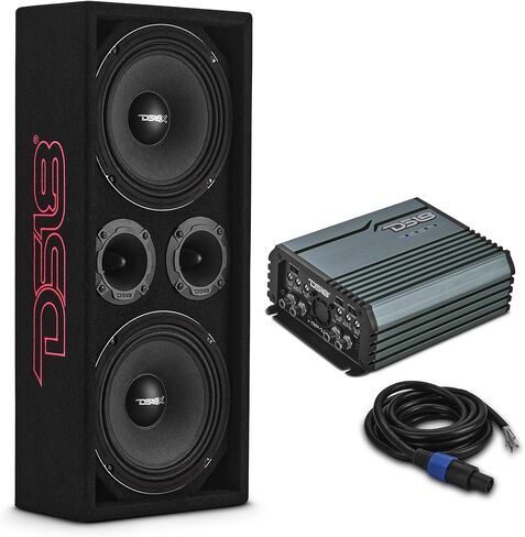 DS18 VOC8LD-PK Ported Loaded Voceteo Enclosure Package with Dual 8" Mids, Dual 3.78" Tweeters, 4-Channel Full Range Amplifier & 12ft OFC Speakon Cable – Chuchero Speaker Box Bundle in Saudi Arabia