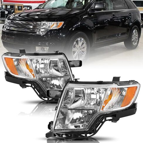 Bingbingmotor Headlights Assembly w/Bulbs Compatible with 2011 2012 2013 2014 Ford Edge Halogen Replacement Projector Headlamp Right Passenger &Left Driver Side,Chrome Housing in Saudi Arabia