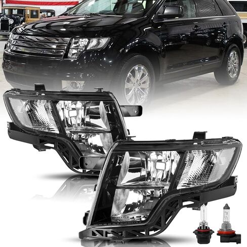 مجموعة المصابيح الأمامية Bingbingmotor مع مصابيح متوافقة مع 2011 2012 2013 2014 Ford Edge Halogen استبدال المصابيح الأمامية للركاب الأيمن والجانب الأيسر للسائق، غطاء من الكروم in Saudi Arabia