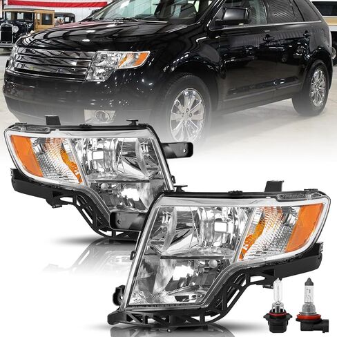 Bingbingmotor Headlights Assembly w/Bulbs Compatible with 2011 2012 2013 2014 Ford Edge Halogen Replacement Projector Headlamp Right Passenger &Left Driver Side,Chrome Housing in Saudi Arabia