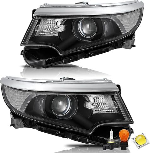 Bingbingmotor Headlights Assembly w/Bulbs Compatible with 2011 2012 2013 2014 Ford Edge Halogen Replacement Projector Headlamp Right Passenger &Left Driver Side,Chrome Housing in Saudi Arabia