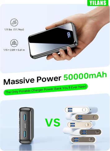 Portable Charger,50000mAh Power Bank Built-in Cable, 22.5W PD USB C in & Out Fast Charging, External Battery Pack with 6 Output & 2 Input, Travel Essential for iPhone 17/16/15/14/13/12-Grey in Saudi Arabia