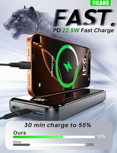 Portable Charger,50000mAh Power Bank Built-in Cable, 22.5W PD USB C in & Out Fast Charging, External Battery Pack with 6 Output & 2 Input, Travel Essential for iPhone 17/16/15/14/13/12-Grey in Saudi Arabia