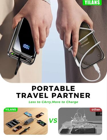 Portable Charger,50000mAh Power Bank Built-in Cable, 22.5W PD USB C in & Out Fast Charging, External Battery Pack with 6 Output & 2 Input, Travel Essential for iPhone 17/16/15/14/13/12-Grey in Saudi Arabia