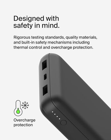 Belkin Portable Charger, USB-C Power Bank 20000 mAh w/ 2 USB-A Ports, 15W w/ Type-A to Type-C Cable - iPhone 17, Air, Pro, Pro Max, AirPods, Apple Watch, Samsung Galaxy S25, Google Pixel 10 - Black in Saudi Arabia