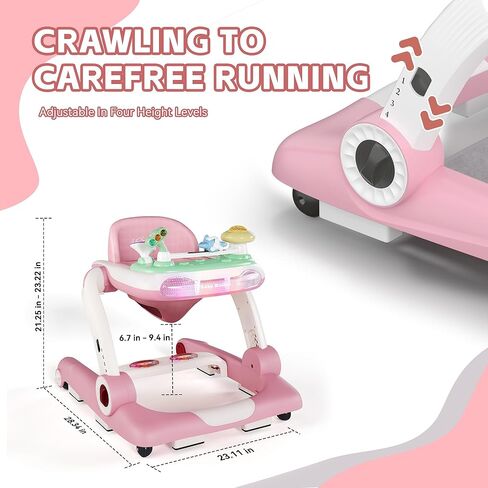 Baby Walker with Wheels, 5 in 1 Walker for Baby Boy Girl 6-12 Months with Bouncer, Music and Lights Baby Jumper Activity Center, Adjustable Height Speed, Push Walker for Ages 6-18 Months Toddler in Saudi Arabia