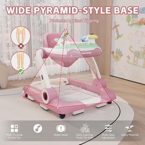 Baby Walker with Wheels, 5 in 1 Walker for Baby Boy Girl 6-12 Months with Bouncer, Music and Lights Baby Jumper Activity Center, Adjustable Height Speed, Push Walker for Ages 6-18 Months Toddler in Saudi Arabia