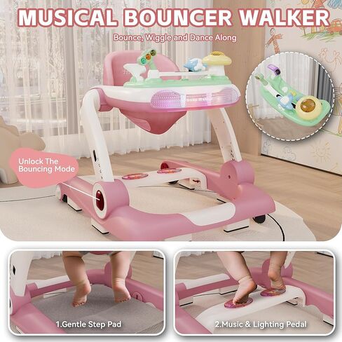 Baby Walker with Wheels, 5 in 1 Walker for Baby Boy Girl 6-12 Months with Bouncer, Music and Lights Baby Jumper Activity Center, Adjustable Height Speed, Push Walker for Ages 6-18 Months Toddler in Saudi Arabia