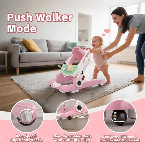 Baby Walker with Wheels, 5 in 1 Walker for Baby Boy Girl 6-12 Months with Bouncer, Music and Lights Baby Jumper Activity Center, Adjustable Height Speed, Push Walker for Ages 6-18 Months Toddler in Saudi Arabia