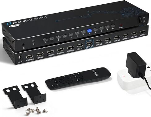 محول HDMI 12 منفذ 8 منافذ 12 في 1 - محدد محول HDMI 4K مع جهاز تحكم عن بعد بالأشعة تحت الحمراء، 4K@30 هرتز متوافق مع الكمبيوتر المحمول، PS5، Xbox، Fire TV، مشغل Blu-ray، جهاز فك التشفير، تلفزيون، شاشة، جهاز عرض in Saudi Arabia