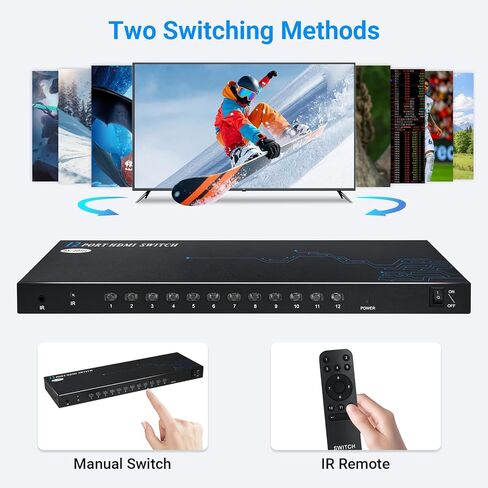 محول HDMI 12 منفذ 8 منافذ 12 في 1 - محدد محول HDMI 4K مع جهاز تحكم عن بعد بالأشعة تحت الحمراء، 4K@30 هرتز متوافق مع الكمبيوتر المحمول، PS5، Xbox، Fire TV، مشغل Blu-ray، جهاز فك التشفير، تلفزيون، شاشة، جهاز عرض in Saudi Arabia