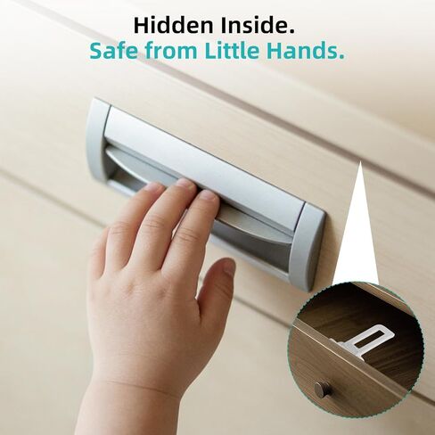 Child Safety Cabinet Locks (10 Pack) – Hidden Child Proof Cabinet Locks with Extra-Long Locking Arm, Strong Adhesive for Most Cabinets & Drawers, Easy to Install Baby Proofing Locks in Saudi Arabia
