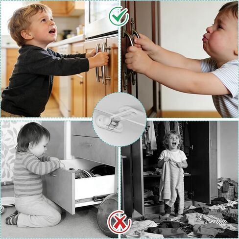 Child Safety Cabinet Locks (10 Pack) – Hidden Child Proof Cabinet Locks with Extra-Long Locking Arm, Strong Adhesive for Most Cabinets & Drawers, Easy to Install Baby Proofing Locks in Saudi Arabia