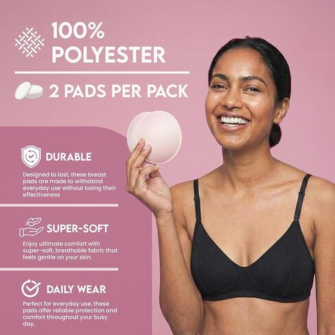 Reusable Nursing Pads for Maximum Absorption, 2-Pack Super Soft Contoured Washable Inserts, Leak-Proof & Discreet Eco-Friendly Pads for Breastfeeding Moms in Kuwait