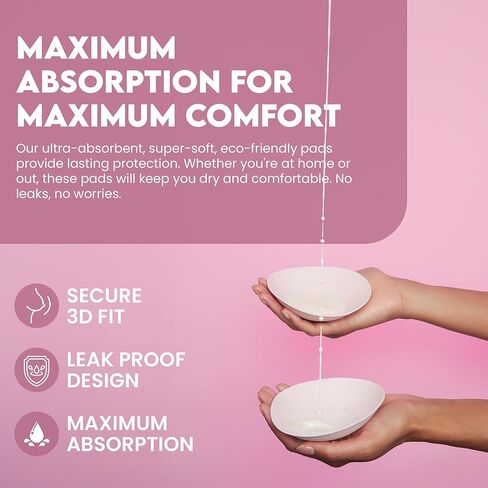 Reusable Nursing Pads for Maximum Absorption, 2-Pack Super Soft Contoured Washable Inserts, Leak-Proof & Discreet Eco-Friendly Pads for Breastfeeding Moms in Kuwait