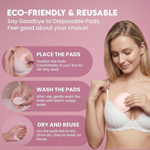 Reusable Nursing Pads for Maximum Absorption, 2-Pack Super Soft Contoured Washable Inserts, Leak-Proof & Discreet Eco-Friendly Pads for Breastfeeding Moms in Kuwait