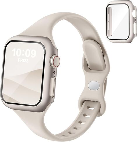 حزام رفيع رفيع وحافظة متوافقة مع أحزمة ساعات Apple للنساء والرجال 40 مم 44 مم 42 مم 46 مم 41 مم 45 مم، غطاء حزام رياضي من السيليكون وواقي شاشة لسلسلة iWatch 11/10/9/8/7/6/5/4/SE 3 in Kuwait