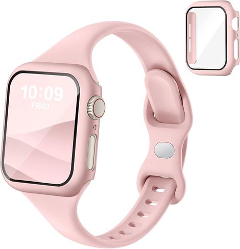 حزام رفيع رفيع وحافظة متوافقة مع أحزمة ساعات Apple للنساء والرجال 40 مم 44 مم 42 مم 46 مم 41 مم 45 مم، غطاء حزام رياضي من السيليكون وواقي شاشة لسلسلة iWatch 11/10/9/8/7/6/5/4/SE 3 in Kuwait