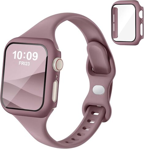حزام رفيع رفيع وحافظة متوافقة مع أحزمة ساعات Apple للنساء والرجال 40 مم 44 مم 42 مم 46 مم 41 مم 45 مم، غطاء حزام رياضي من السيليكون وواقي شاشة لسلسلة iWatch 11/10/9/8/7/6/5/4/SE 3 in Kuwait