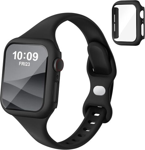 حزام رفيع رفيع وحافظة متوافقة مع أحزمة ساعات Apple للنساء والرجال 40 مم 44 مم 42 مم 46 مم 41 مم 45 مم، غطاء حزام رياضي من السيليكون وواقي شاشة لسلسلة iWatch 11/10/9/8/7/6/5/4/SE 3 in Kuwait