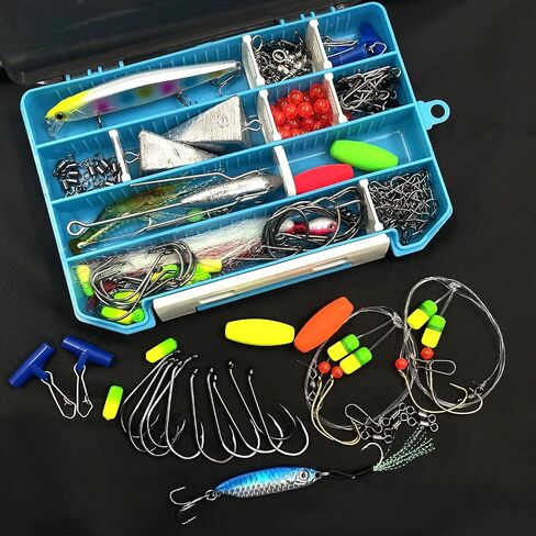 YOTO Surf Fishing Tackle Kit - 170pcs: Complete Ocean Saltwater Gear with Pompano Rig, Lures, Sinkers, Hooks, Swivels, and Accessories for Surf, Casting Fishing Techniques in Saudi Arabia