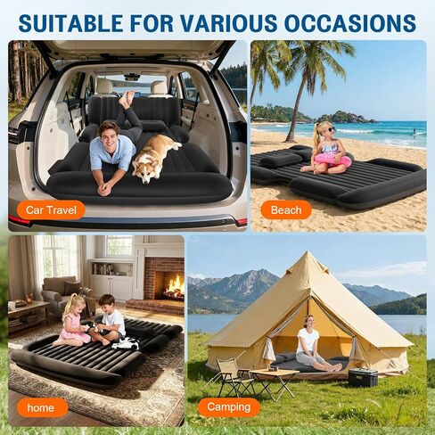 SUV Air Mattress - Thickened Car Air Mattress with Electric Pump, Portable Inflatable Car Bed with 2 Pillows, Camping Mattress Back Seat for SUV Trunk, Travel, Home (Black) in Saudi Arabia