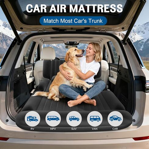 SUV Air Mattress - Thickened Car Air Mattress with Electric Pump, Portable Inflatable Car Bed with 2 Pillows, Camping Mattress Back Seat for SUV Trunk, Travel, Home (Black) in Saudi Arabia