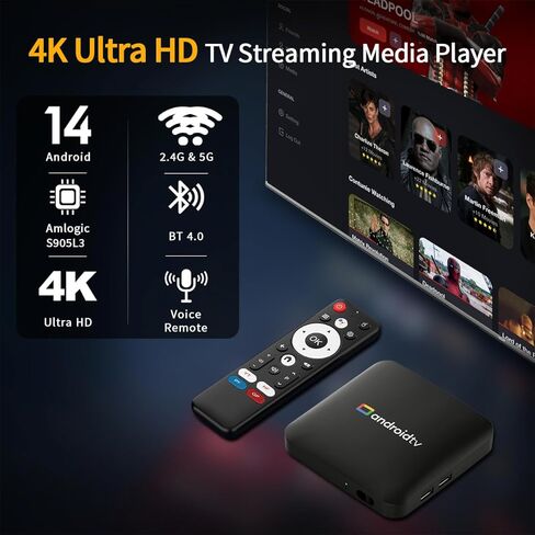 Android 14.0 TV Box 2025، 2GB RAM + 16GB ROM، إخراج فيديو 4K Ultra HD، جهاز بث التلفزيون المنزلي، دعم الصوت عن بعد، 2.4G/5G WiFi 4، 100M Ethernet، BT 4.0، Amlogic S905L23 رباعي النواة A53 in Kuwait