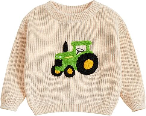 Toddler Baby Boy Chunky Knit Sweater Farm Tractor Long Sleeve Knitted Sweatshirt Pullover Top Fall Winter Clothes in Saudi Arabia