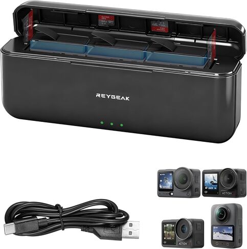 REYGEAK Battery and Charger for DJI Osmo Action 6,2 Pack Replacement Batteries for Osmo 360 Action5/4/3 with 3 Ports,2200mAh Portable Battery for DJI Osmo Extend Batteries Accessories in Saudi Arabia