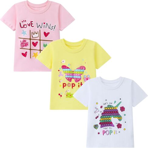 Girls' 3-Piece Short Sleeved T-Shirt, Pure Cotton Casual Round Neck T-Shirt, Suitable for Children Aged 2-7 in Saudi Arabia