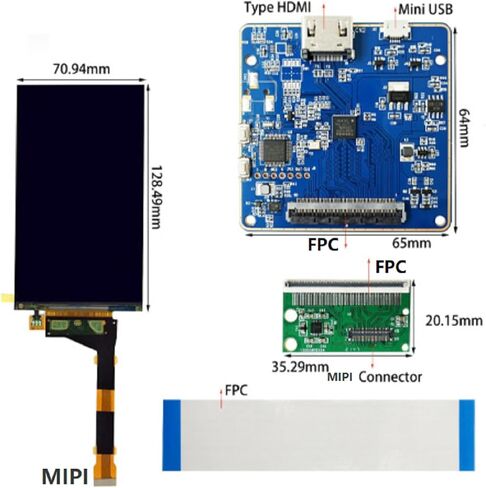 شاشة عرض LCD بديلة + لوحة تشغيل HDMI للساعة الذكية وألعاب الفيديو والطابعة ثلاثية الأبعاد والملاحة على اللوحة وملحقات نظارات الواقع الافتراضي in Kuwait