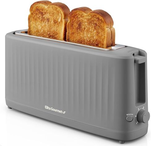 Elite Gourmet ECT2517G SLIMTOAST™ محمصة خبز ذات شريحتين، فتحة طويلة، هيكل ذو ملمس بارد، 6 إعدادات للخبز المحمص ووظيفة الإلغاء، فتحة واسعة للغاية مقاس 1.5 بوصة تناسب بسهولة الخبز والكعك الإنجليزي والخبز والفطائر، رمادي in Kuwait