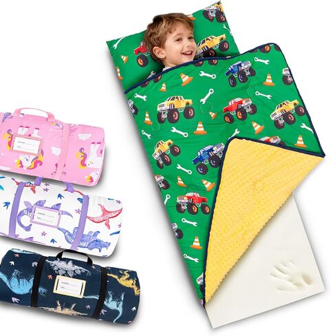 Primlect Toddler Thickened Foam Nap Mat with Pillow, Extra Large 55"x35", Soft, Supportive Sleeping Bag with Detachable, Washable Cover, for Sleepover, Home, Travel, Boys and Girls in Kuwait