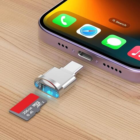 قارئ بطاقات Micro SD متوافق مع iPhone 16/16 Plus/16 Pro/16 Pro Max/15/15 Plus/15 Pro/15 Pro Max، منفذ USB صغير من النوع C إلى Micro SD/TF قارئ بطاقة Micro SD، التوصيل والتشغيل، فضي in Saudi Arabia