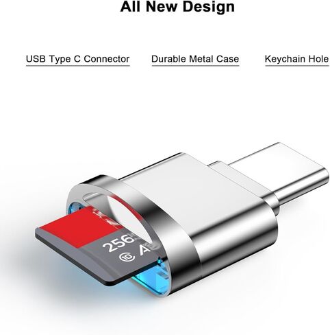 قارئ بطاقات Micro SD متوافق مع iPhone 16/16 Plus/16 Pro/16 Pro Max/15/15 Plus/15 Pro/15 Pro Max، منفذ USB صغير من النوع C إلى Micro SD/TF قارئ بطاقة Micro SD، التوصيل والتشغيل، فضي in Saudi Arabia