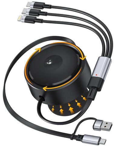 كابل شحن متعدد قابل للسحب 5 في 1 بقدرة 100 واط، وكابلات USB C قابلة للسحب وكابلات شحن سريعة Lightning لأجهزة متعددة متوافقة مع أجهزة iPhone وiPad والأجهزة اللوحية وGalaxy وNote والمزيد - 4 أقدام/1.2 متر، أبيض in Kuwait